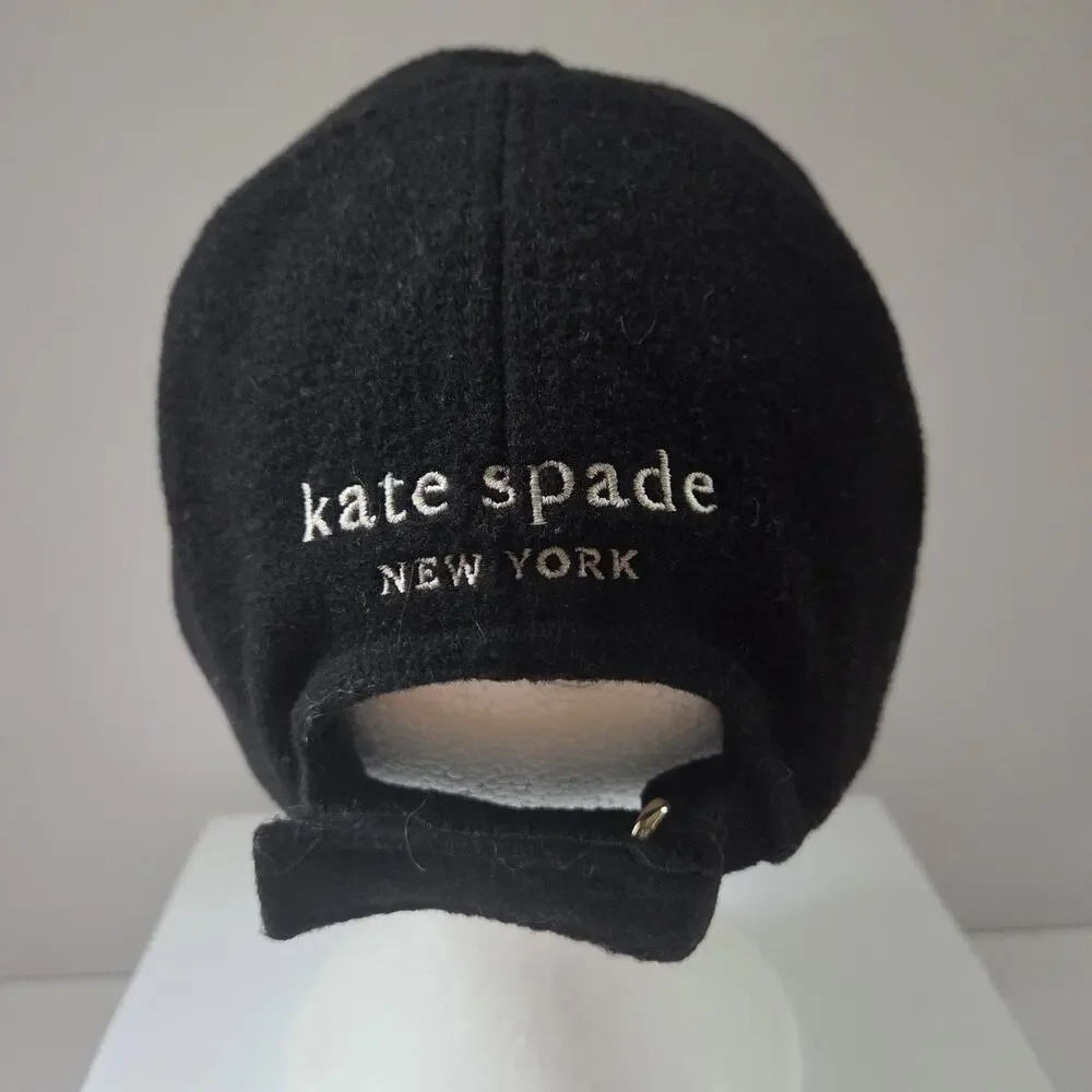 Kate Spade Black Wool Blend Baseball Cap – Spade Flower Embroidery Adjustable